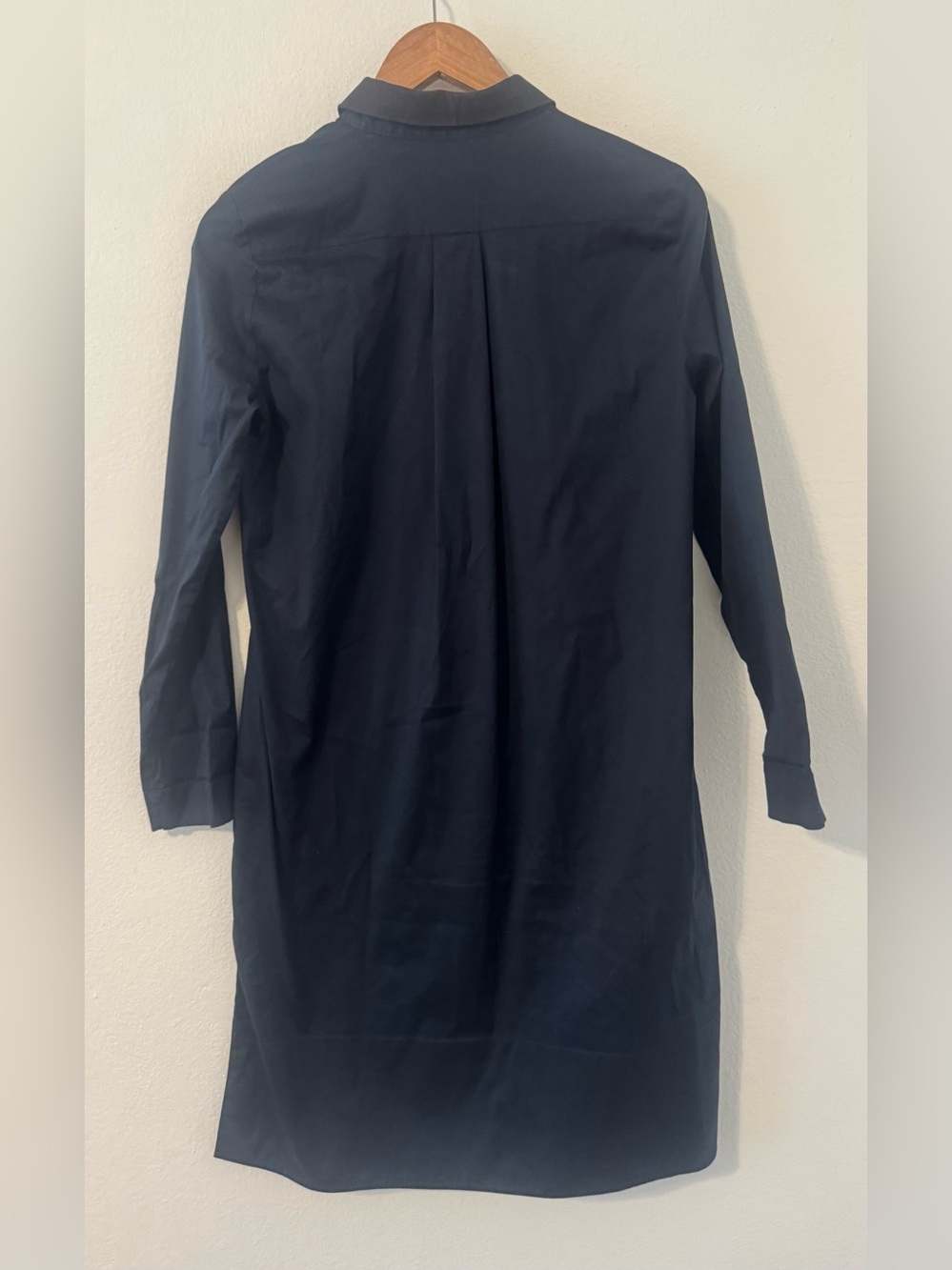 COS Navy Cotton Poplin Long Sleeve Shirt Dress Pockets Black Trim Size 6 - Picture 4 of 9